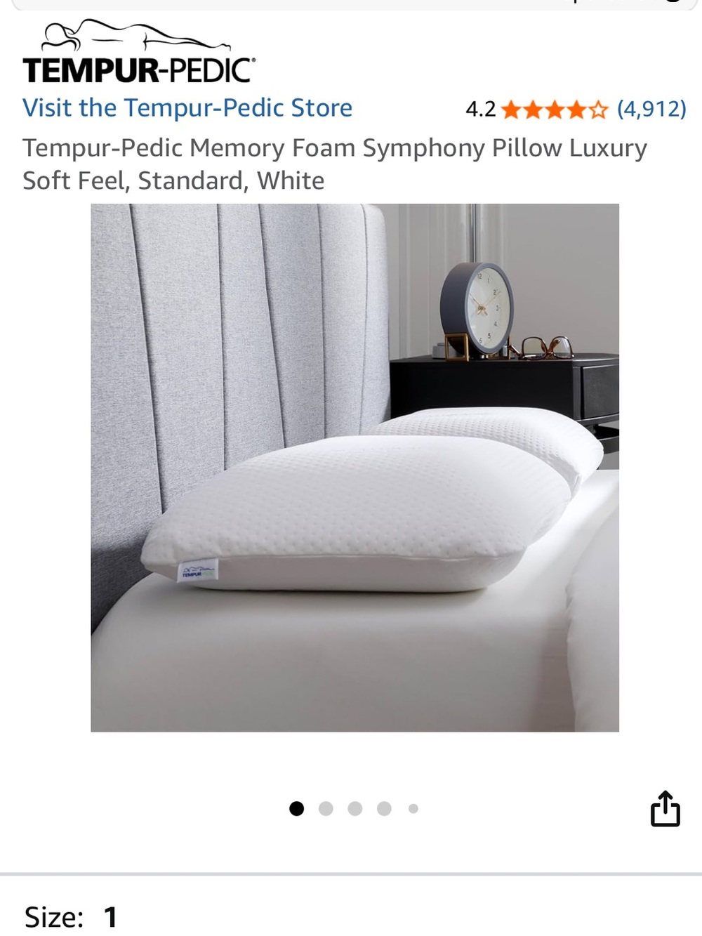 NEW in box Tempur-pedic Memory Foam Symphony Pillow in White , Standard Size